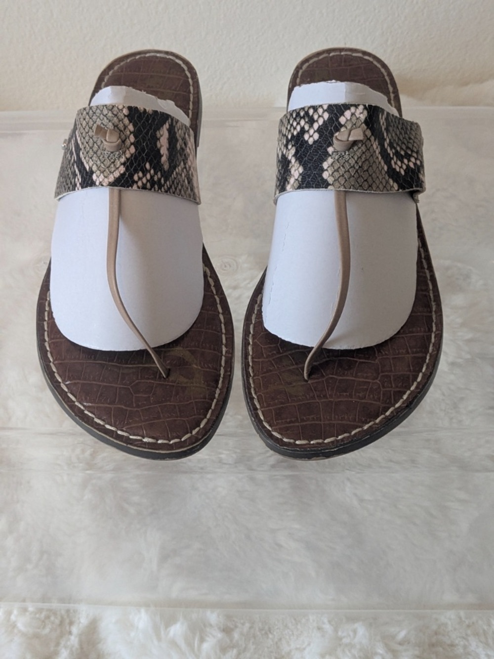 SAM EDELMAN Womens Gigi Thong Snake-Print Toe-Post Sandals